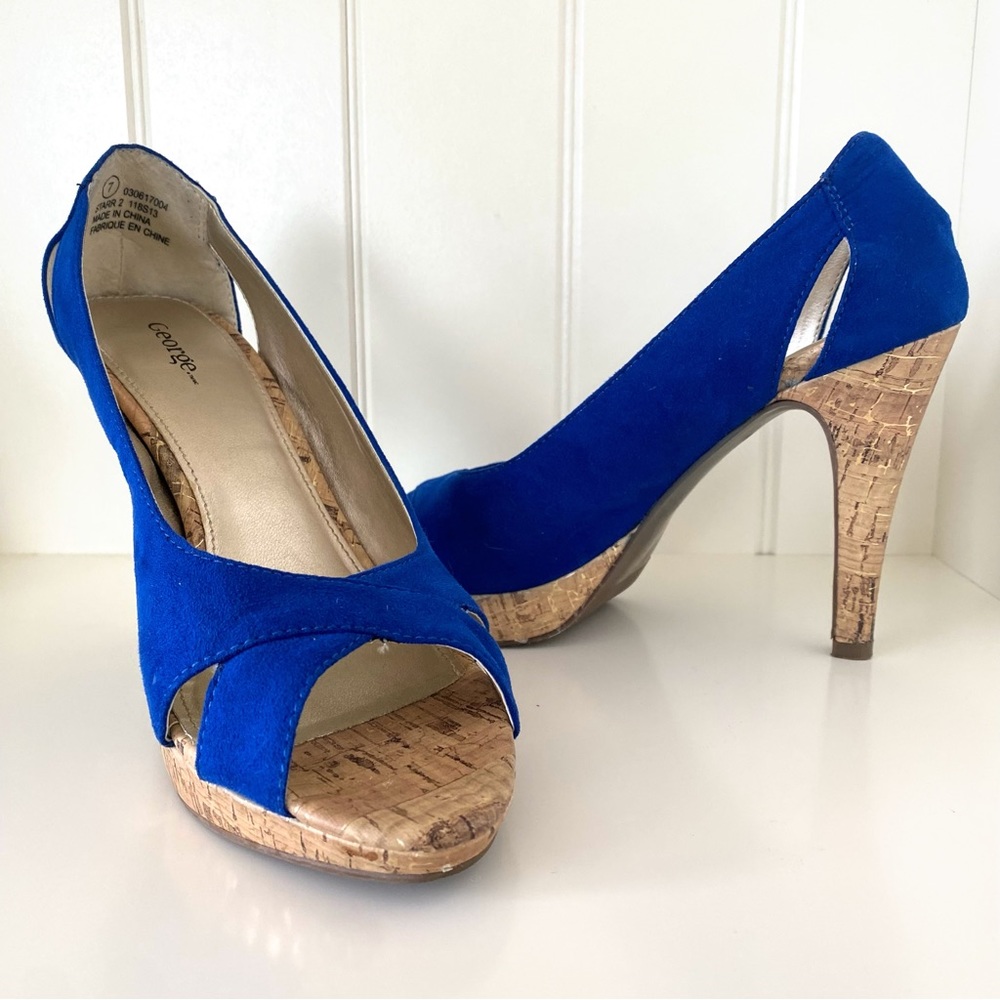 Royal Blue Peep Toe Heels Size 7